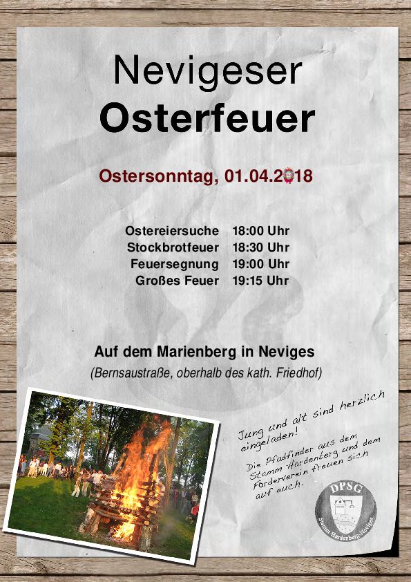 Ostersonntag, 01.04.2018 ab 18:00 auf dem Marienberg in Neviges